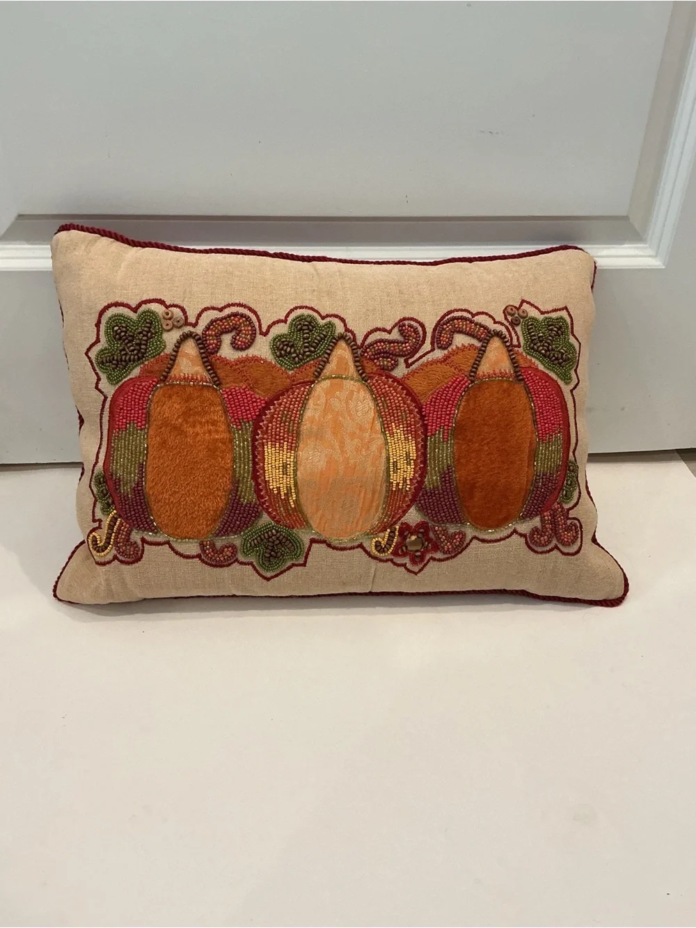 Pier 1 Pumpkins Throw Pillow Beaded Embroidered Fall Decor